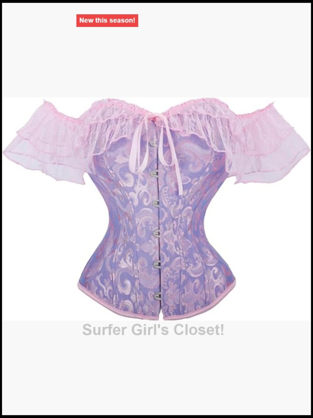 Vintage Floral Corset Top with Lace Sleeves, Bustier Shapewear, Lace-Up Back